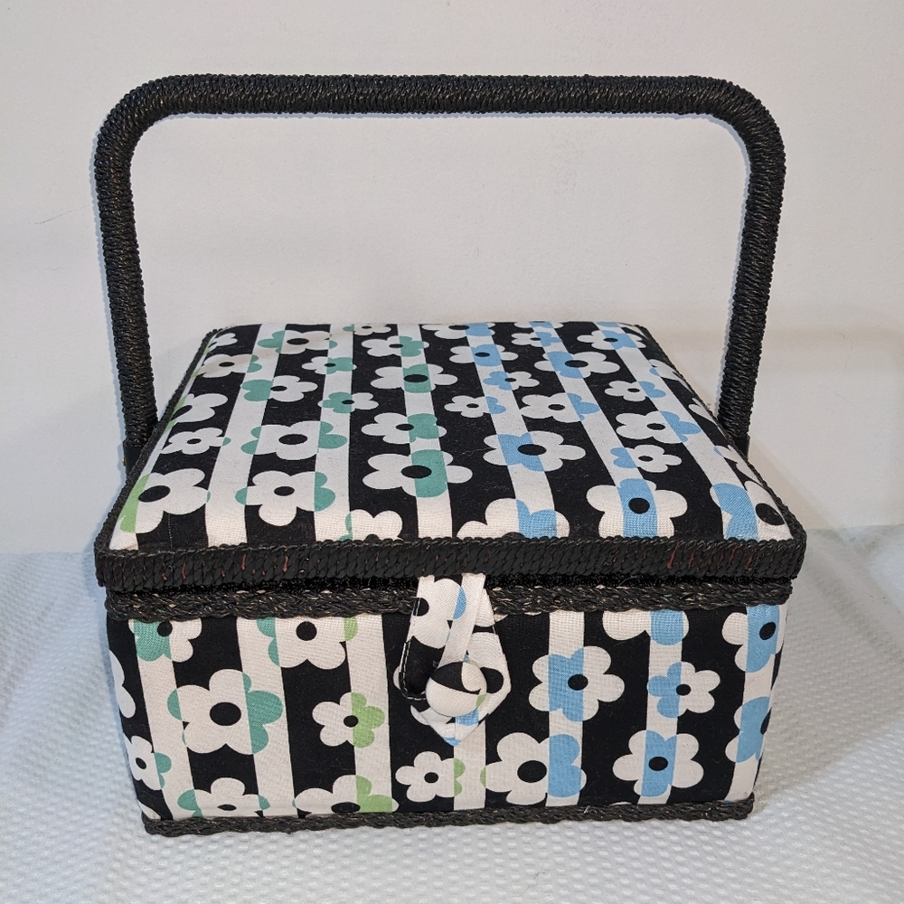 NEW Sewing & Craft Box w/ Tray Daisy Pattern for Handcrafted Handmade …